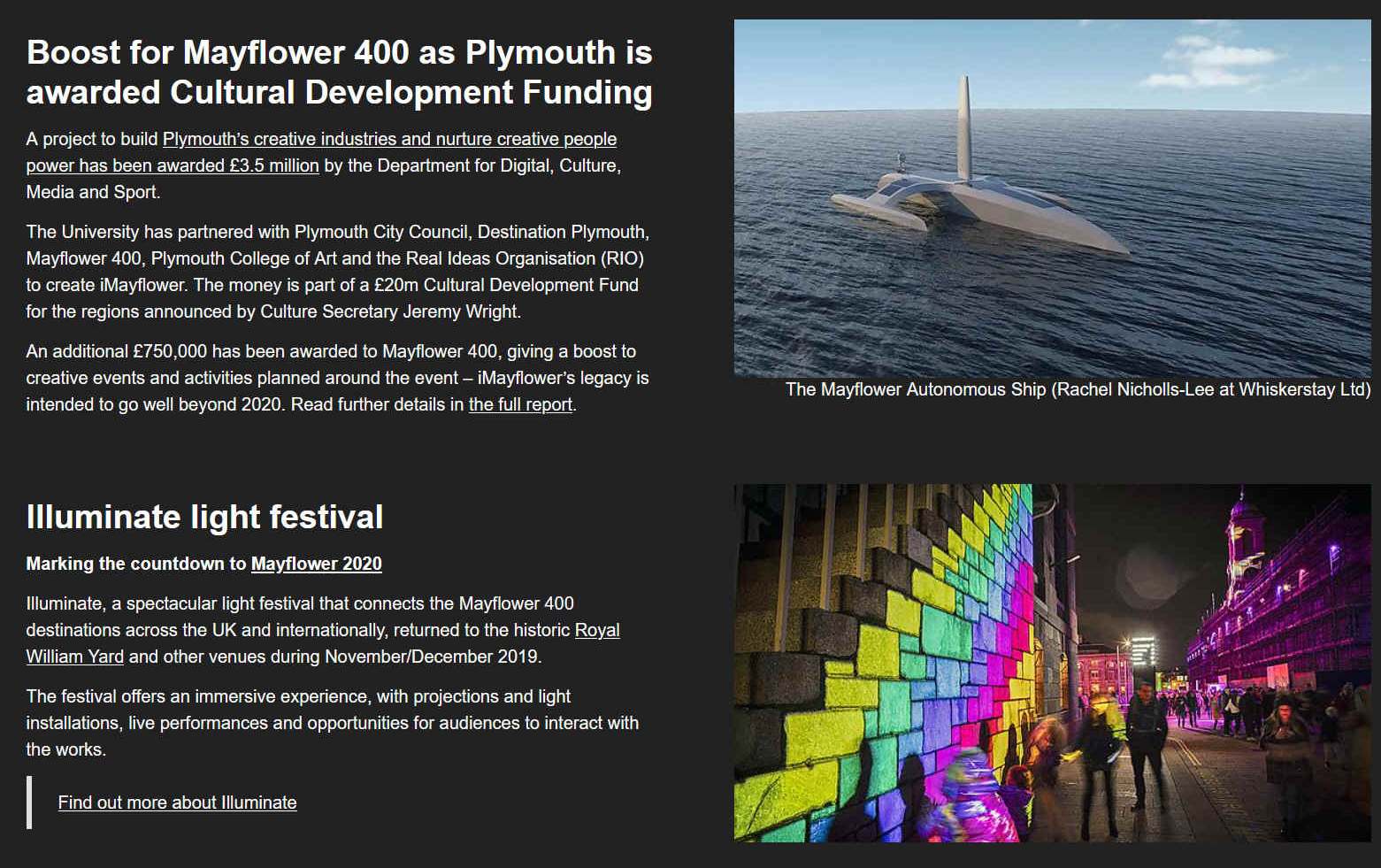 Mayflower 400 Plymouth cultural development funding