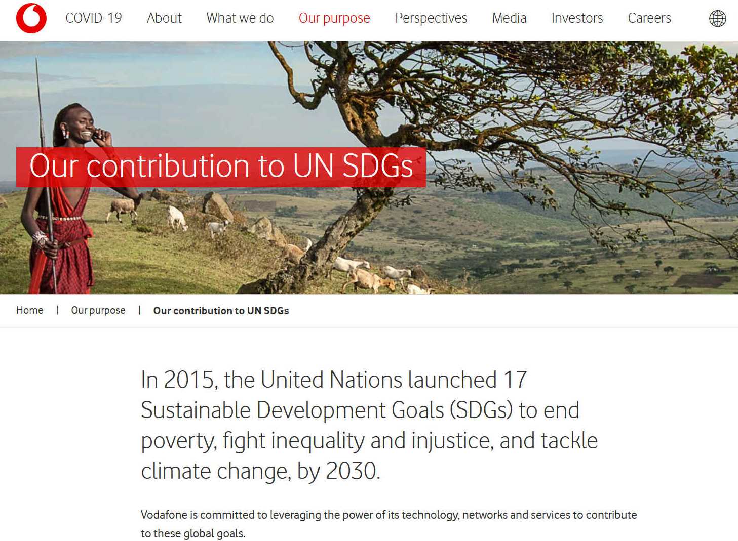 Vodafone United Nations SDGs - sustainable development goals