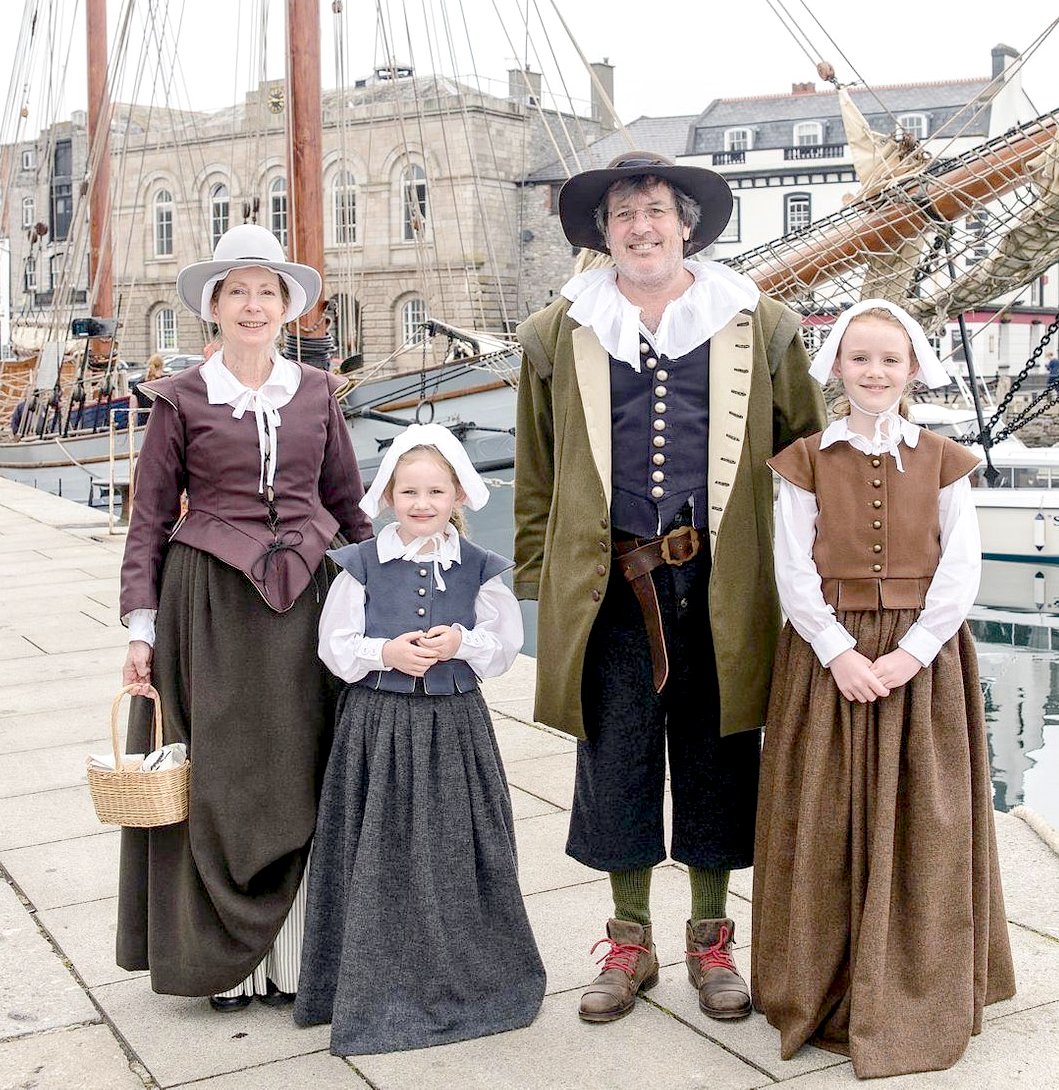 A group of Pilgrims, re-enactment of the Mayflower 400th anniversary celebrations