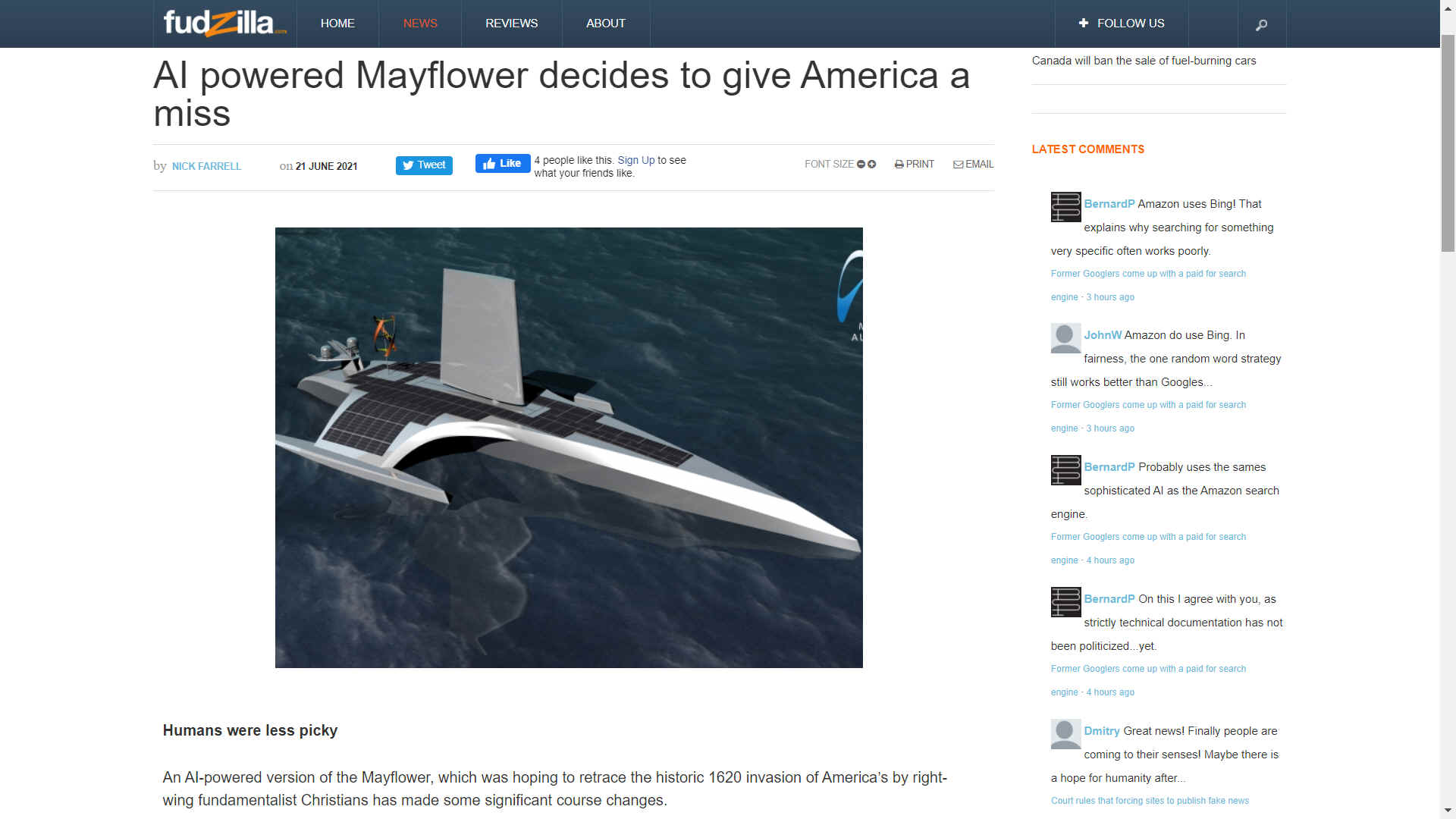 AI powered Mayfower ship decides to give America a miss