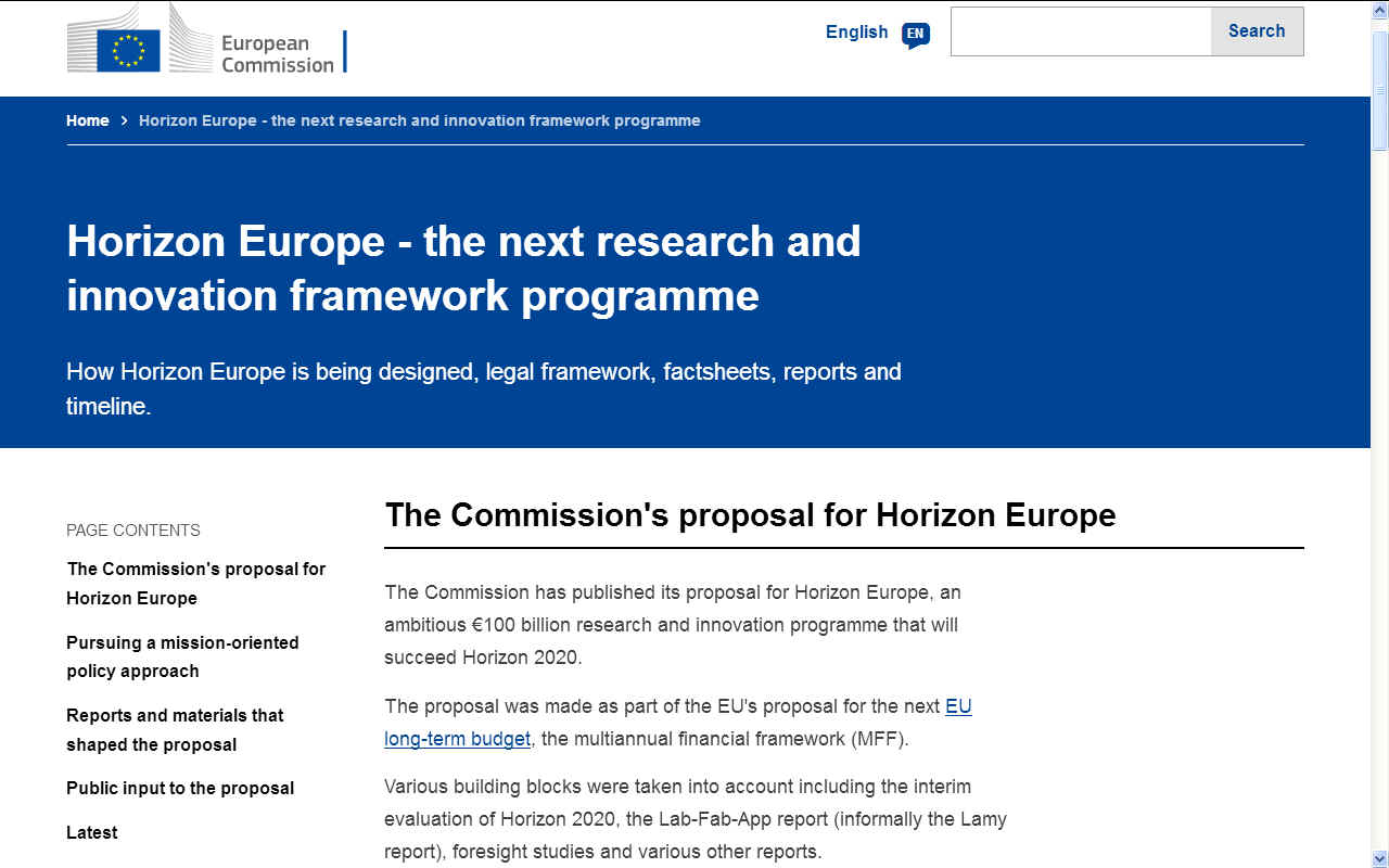 Horizon Europe €100 billion euro research and innovation programme
