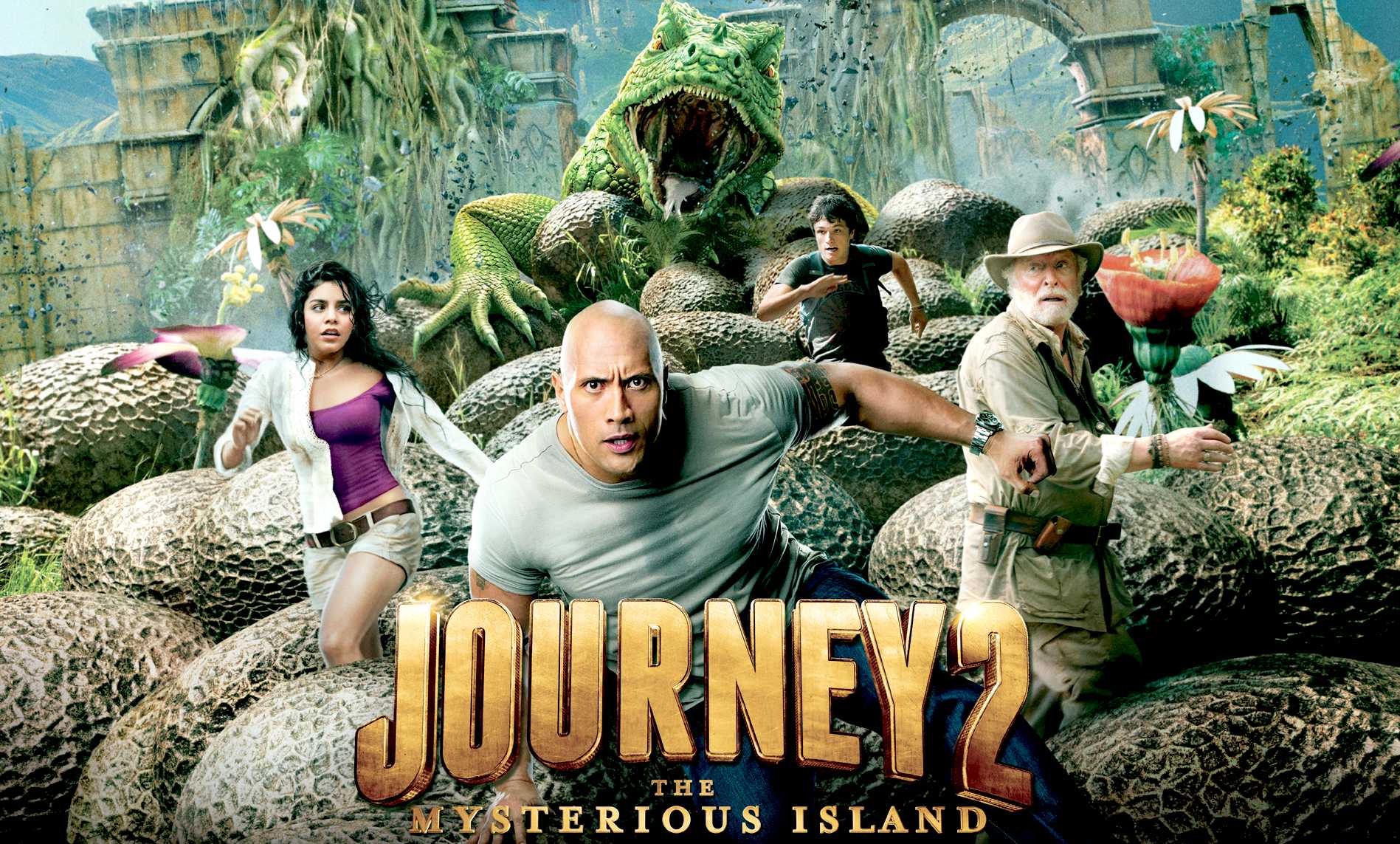 Dwayne Johnson and Michael Caine in Journey 2 the Mysterious Island by Jules Verne